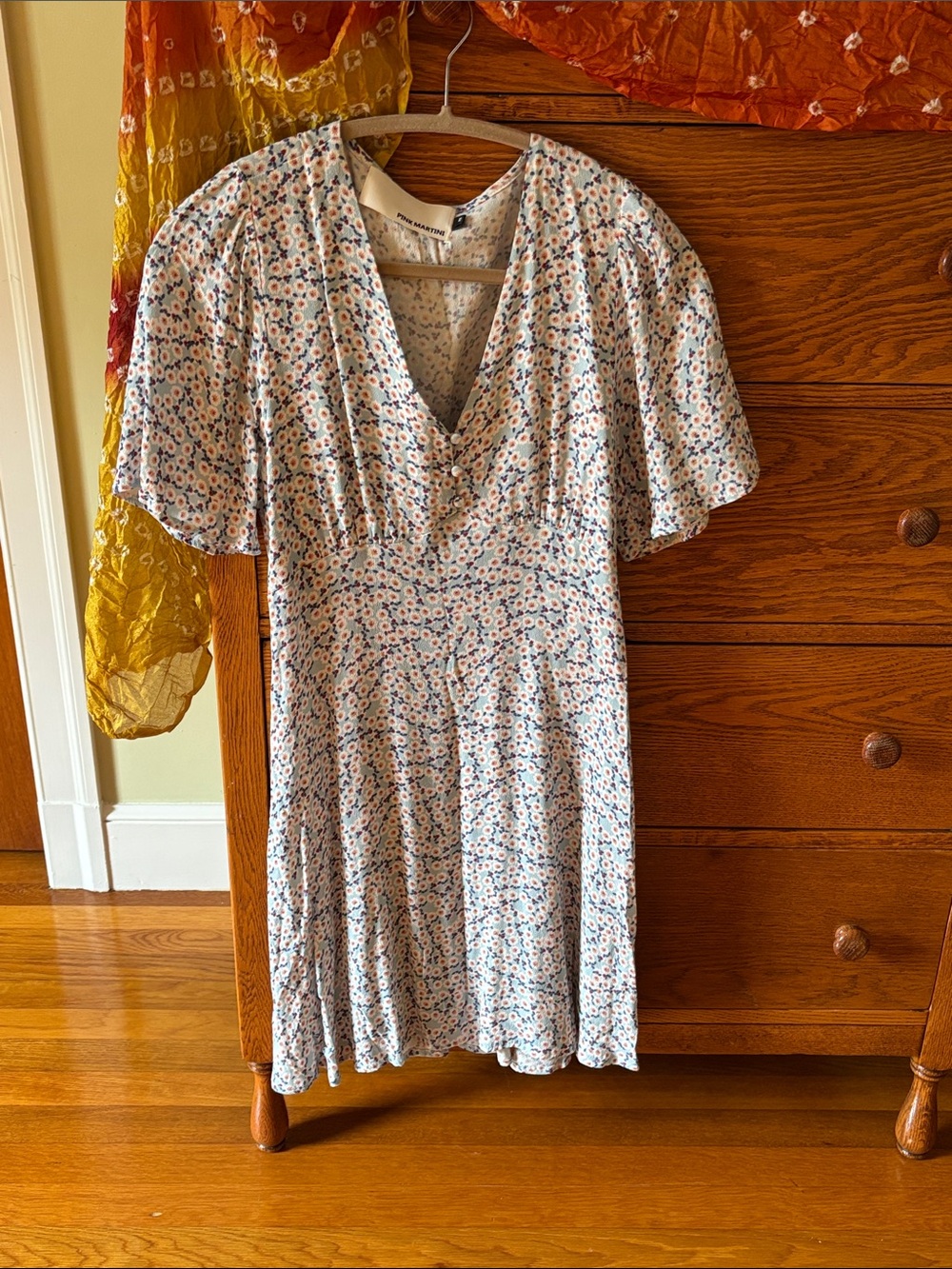 Pink Martini Cream Floral Midi Dress with Blue & Pink Accents